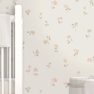 Little Roses Wallpaper in Pink Gold on Cream, Simple Small Floral Granny Chic Cottage Country, Baby Girl Nursery, Peel & Stick, Pre-Pasted