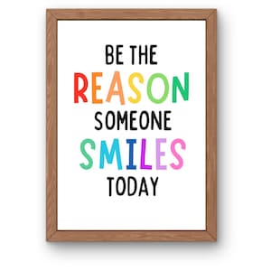 Be The Reason Someone Smiles Motivational Classroom Wall Art Bundle, Inspirational Poster Quotes, Kids Educational, Playroom Wall Art Decor