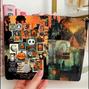 Reversible Kindle Case Insert, Vintage Halloween Photo Collage, Orange Black Gothic Bild 1