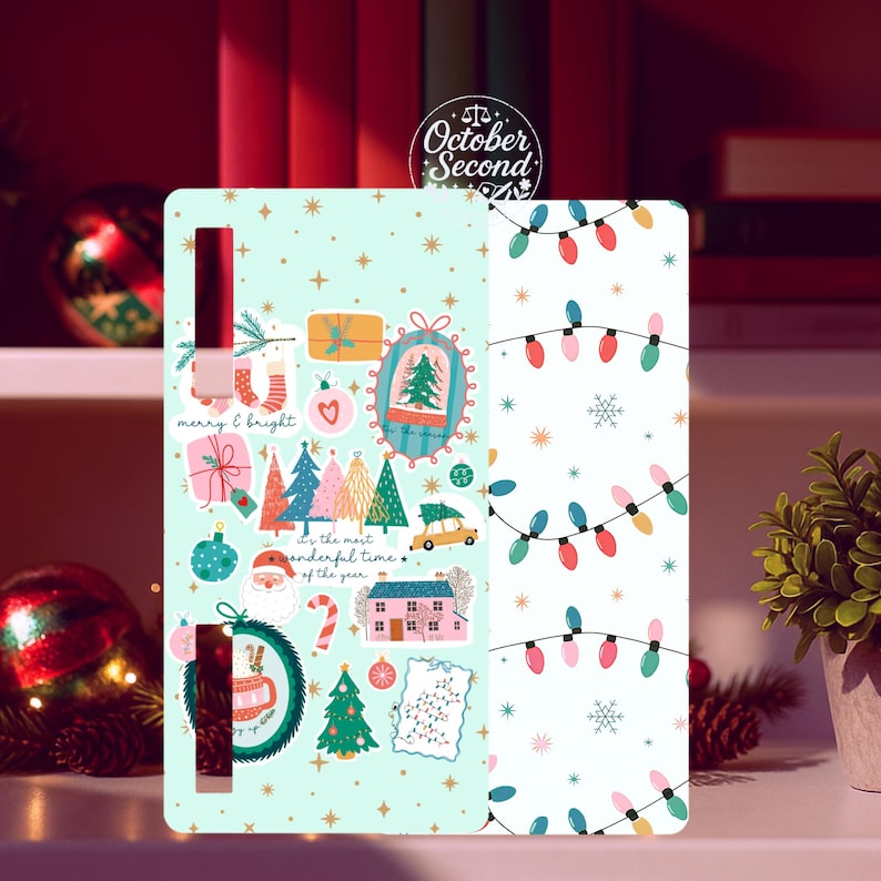 Reversible E-Reader Clear Case Insert for Boox Devices: Pastel Boho Christmas Cheer image 1