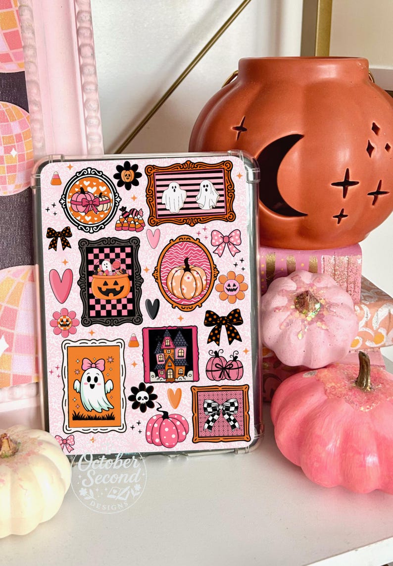 Reversible Kindle Case Insert, Haunted Dollhouse Pink Halloween Collage and Lace Pumpkin Bild 5