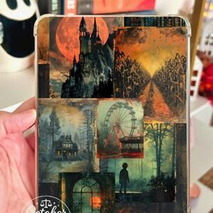 Reversible Kindle Case Insert, Vintage Halloween Photo Collage, Orange Black Gothic Bild 4