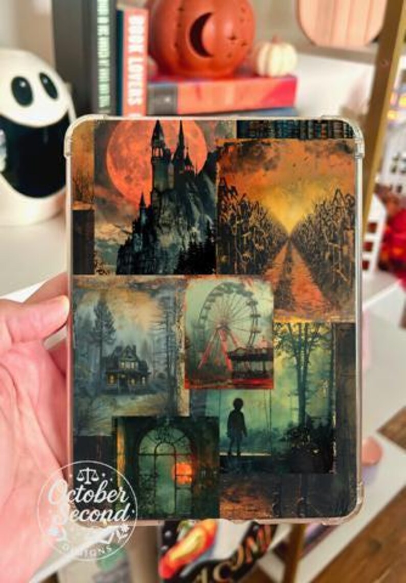 Reversible Kindle Case Insert, Vintage Halloween Photo Collage, Orange Black Gothic Bild 4