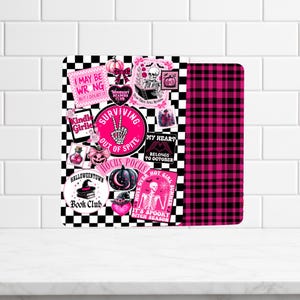 Reversible Kindle Case Insert, Hot Pink Horror Stickers and Pink Black Plaid afbeelding 2