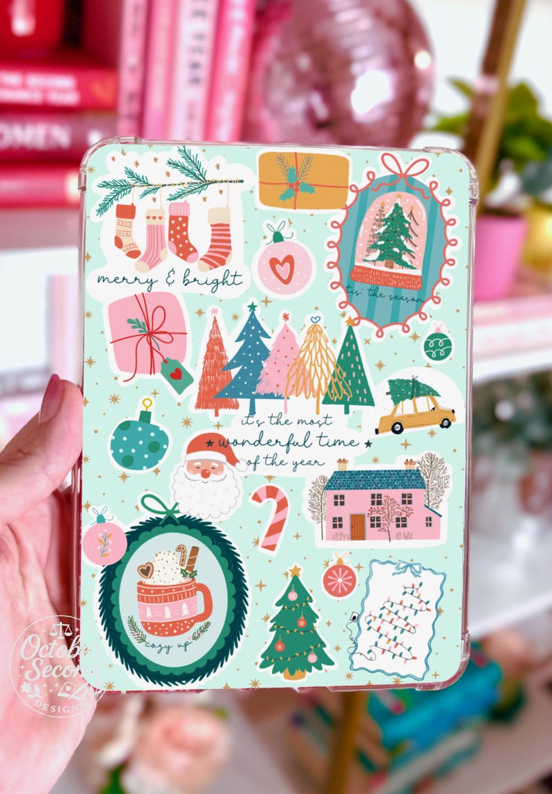 Reversible E-Reader Clear Case Insert for Boox Devices: Pastel Boho Christmas Cheer image 3