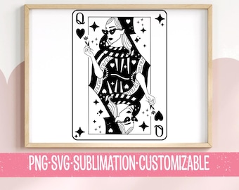 Queen of Hearts SVG PNG - Elegant Playing Card Design, Perfect for Valentine&#39;s Day Crafts, Digital Download for Cricut | Commercial Use