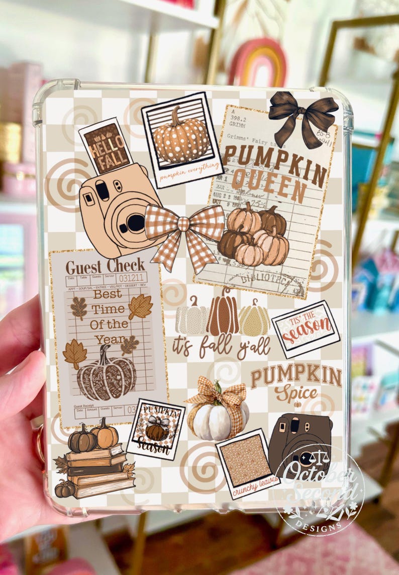 Reversible Kindle Case Insert, Pumpkin Queen Neutral Fall Collage and Pumpkin Print image 3