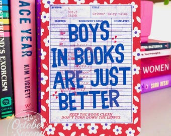 Reversible Kindle Case Insert, Boys in Books Are Just Better & Blue Botanical Library Card