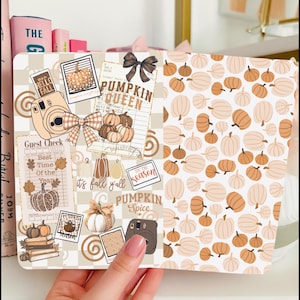 Reversible Kindle Case Insert, Pumpkin Queen Neutral Fall Collage and Pumpkin Print image 1