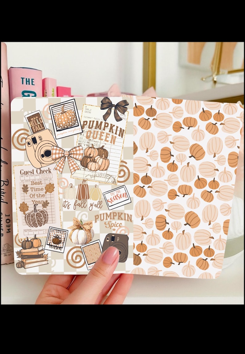 Reversible Kindle Case Insert, Pumpkin Queen Neutral Fall Collage and Pumpkin Print image 1