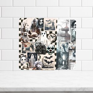 Inserto reversible para funda Kindle, collage de fotos gótico de Halloween y cuadros blancos y negros. imagen 2
