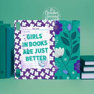 Reversible iPad Case Insert, Girls in Books Are Just Better, Purple Floral Library Card