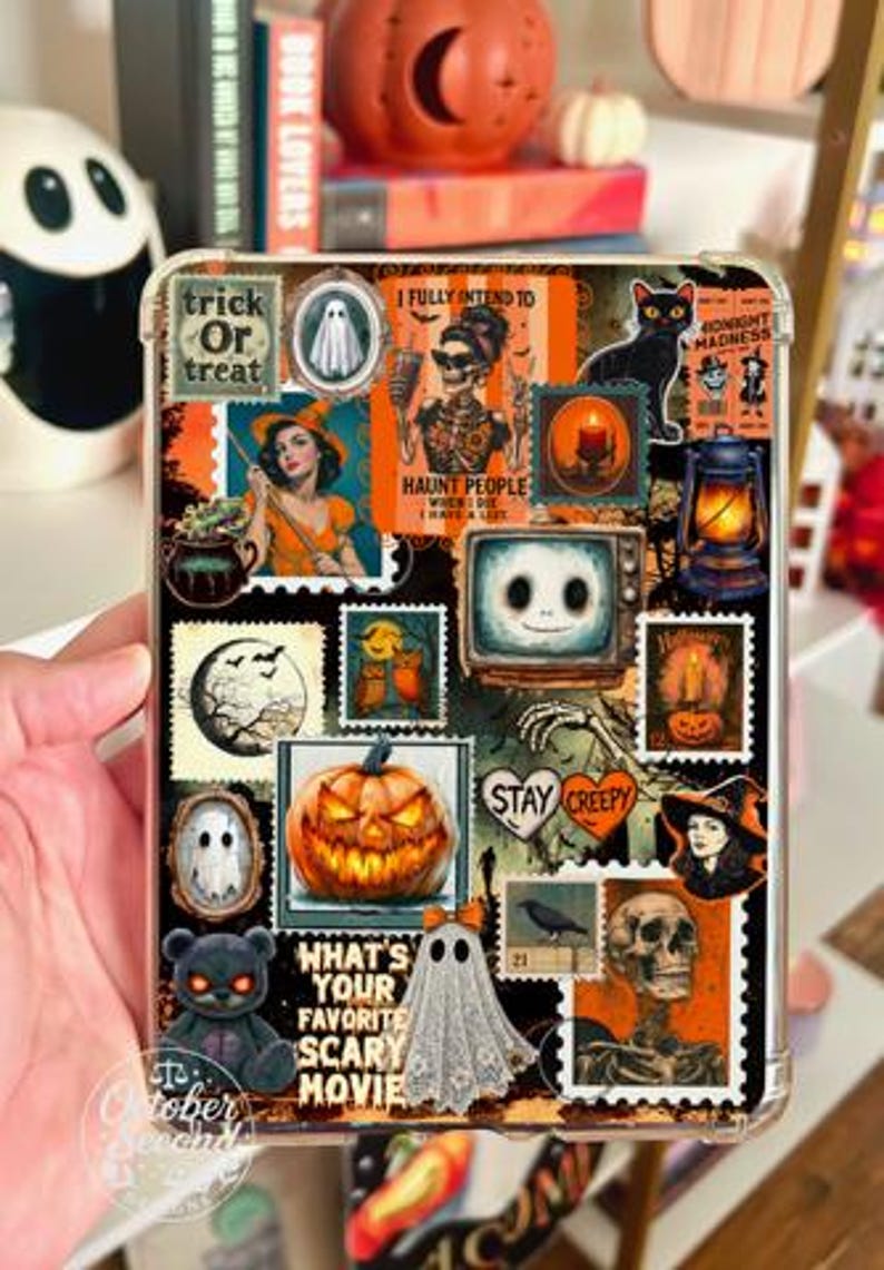 Reversible Kindle Case Insert, Vintage Halloween Photo Collage, Orange Black Gothic Bild 3