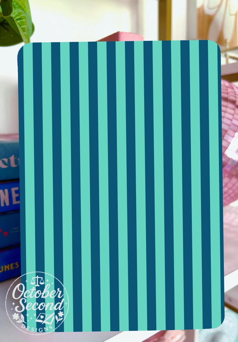 Inserto reversible para funda Kindle, cuaderno de composición personalizado, estampado de pegatinas, rayas azul marino y verde azulado imagen 3