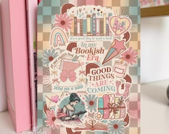 Inserto reversible para funda Kindle, collage de pegatinas literarias, estampado floral retro brillante