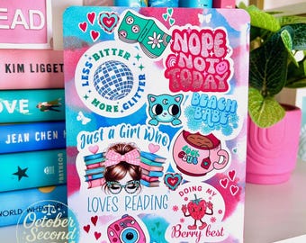 Reversible Kindle Case Insert, Pink Tie Dye Bookish Collage and Bow Pattern