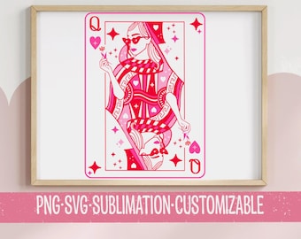 Queen Of Hearts - Cute Playing Card SVG & PNG | Digital Download | Girly Gift | Feminist Clipart | Sassy Sayings Graphics | Commercial Use
