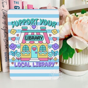 Reversible Kindle Case Insert, Support Your Local Library and Cozy Book Doodle