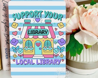 Reversible Kindle Case Insert, Support Your Local Library and Cozy Book Doodle