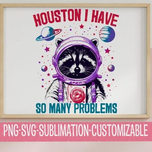 Grappige wasbeerastronaut SVG: Houston, I Have So Many Problems (digitale download)