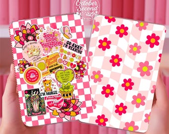 Reversible Kindle Case Insert, Soul Full of Sunshine Bookish Collage & Pink Retro Daisy Print