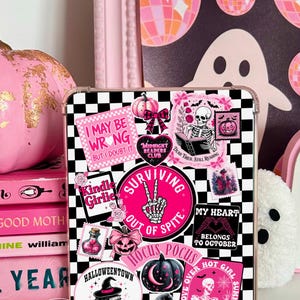 Reversible Kindle Case Insert, Hot Pink Horror Stickers and Pink Black Plaid afbeelding 5