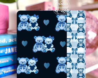 Reversible Kindle Case Insert, Patina Blue Teddy Bear & Gingham Bear Print