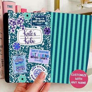 Inserto reversible para funda Kindle, cuaderno de composición personalizado, estampado de pegatinas, rayas azul marino y verde azulado imagen 1