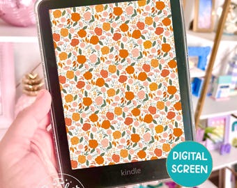 Orange Floral Pumpkin Pattern Kindle Lock Screen, Cozy Fall Digital Download