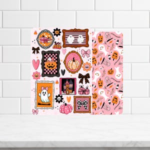 Reversible Kindle Case Insert, Haunted Dollhouse Pink Halloween Collage and Lace Pumpkin Bild 2