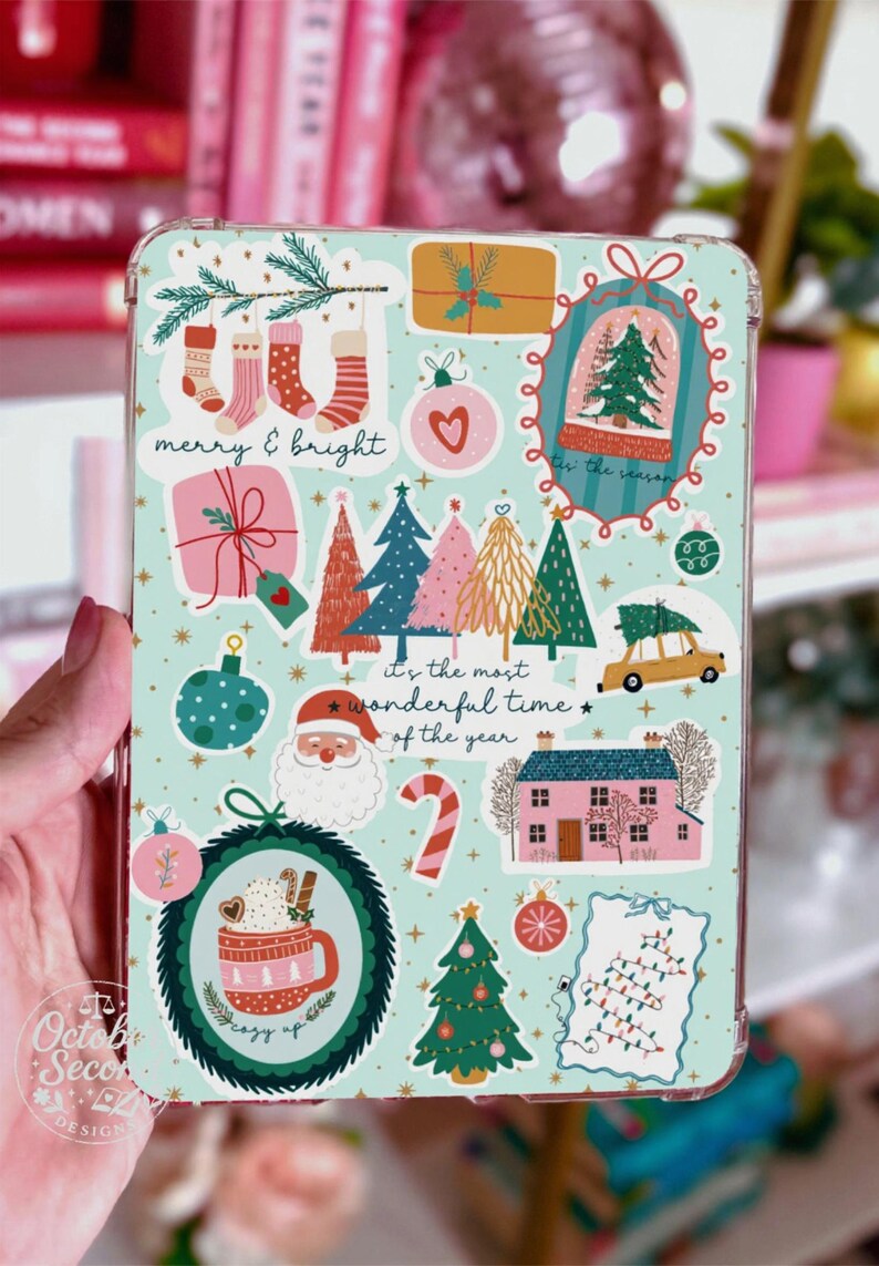 Étui réversible pour liseuse Kindle : ambiance pastel bohème et joyeuse de Noël image 3