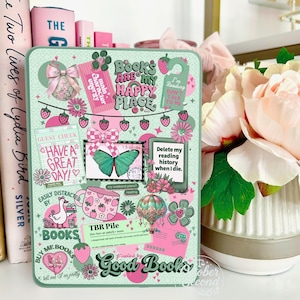 Reversible Kindle Case Insert, Fueled by Good Books Sticker Print and Matcha Rainbow