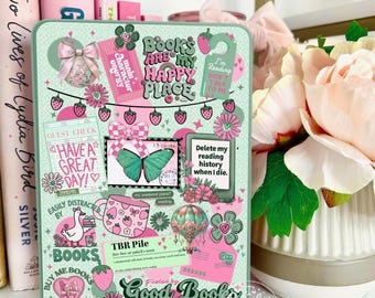 Reversible Kindle Case Insert, Fueled by Good Books Sticker Print and Matcha Rainbow