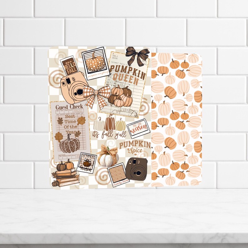 Reversible Kindle Case Insert, Pumpkin Queen Neutral Fall Collage and Pumpkin Print image 2