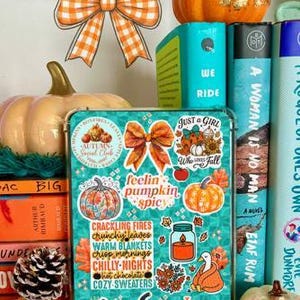 Reversible Kindle Case Insert, Feelin Pumpkin Spice Sticker Collage and Leaf Checker image 3