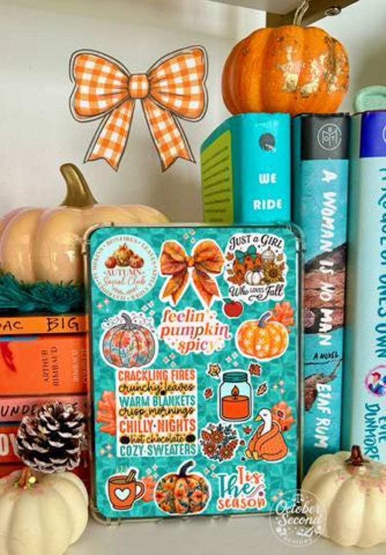 Reversible Kindle Case Insert, Feelin Pumpkin Spice Sticker Collage and Leaf Checker image 3