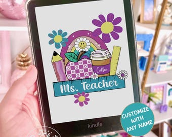 Personalized Teacher Kindle Lock Screen: Floral E-Ink Design (Digital Download)