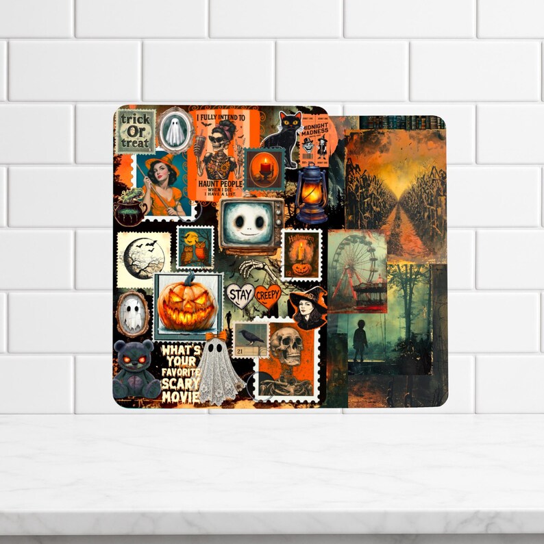 Reversible Kindle Case Insert, Vintage Halloween Photo Collage, Orange Black Gothic Bild 2