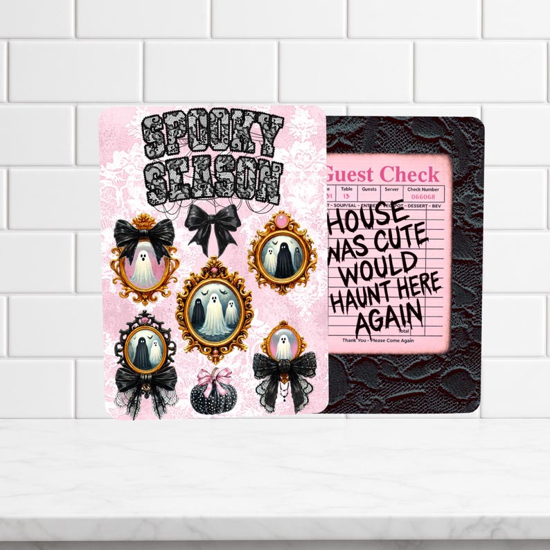 Reversible Kindle Case Insert, Spooky Season Ghost Cameos and Black Lace Print immagine 2