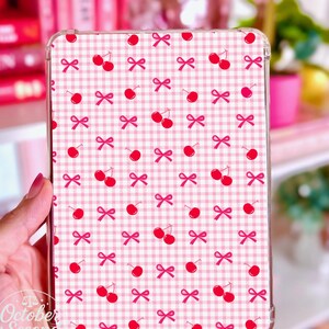 Reversible Kindle Case Insert, Birthday Month Pink Coquette & Cherry Bow Gingham immagine 3