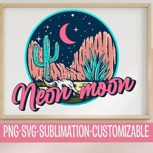 Neon Moon - Pays mignon SVG & PNG | Téléchargement numérique | Cadeau musique country | Clipart féministe | Graphismes féminins | Nashville | Austin