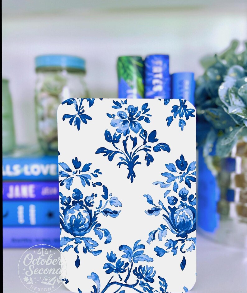 Reversible Kindle Case Insert, Blue Toile Bookworm Sticker Collage and Chinoiserie Floral, Paperwhite Scribe image 2