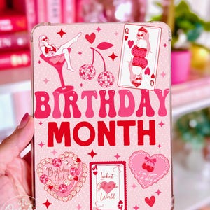 Reversible Kindle Case Insert, Birthday Month Pink Coquette & Cherry Bow Gingham immagine 2