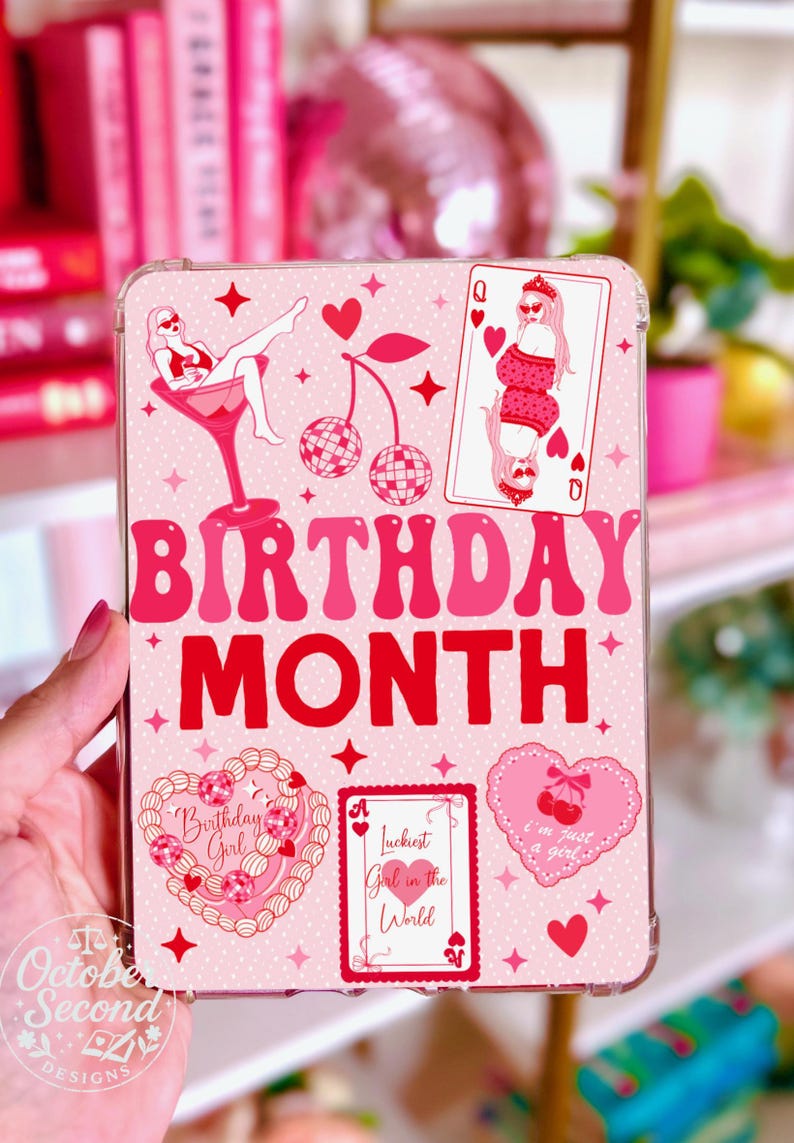 Reversible Kindle Case Insert, Birthday Month Pink Coquette & Cherry Bow Gingham immagine 2