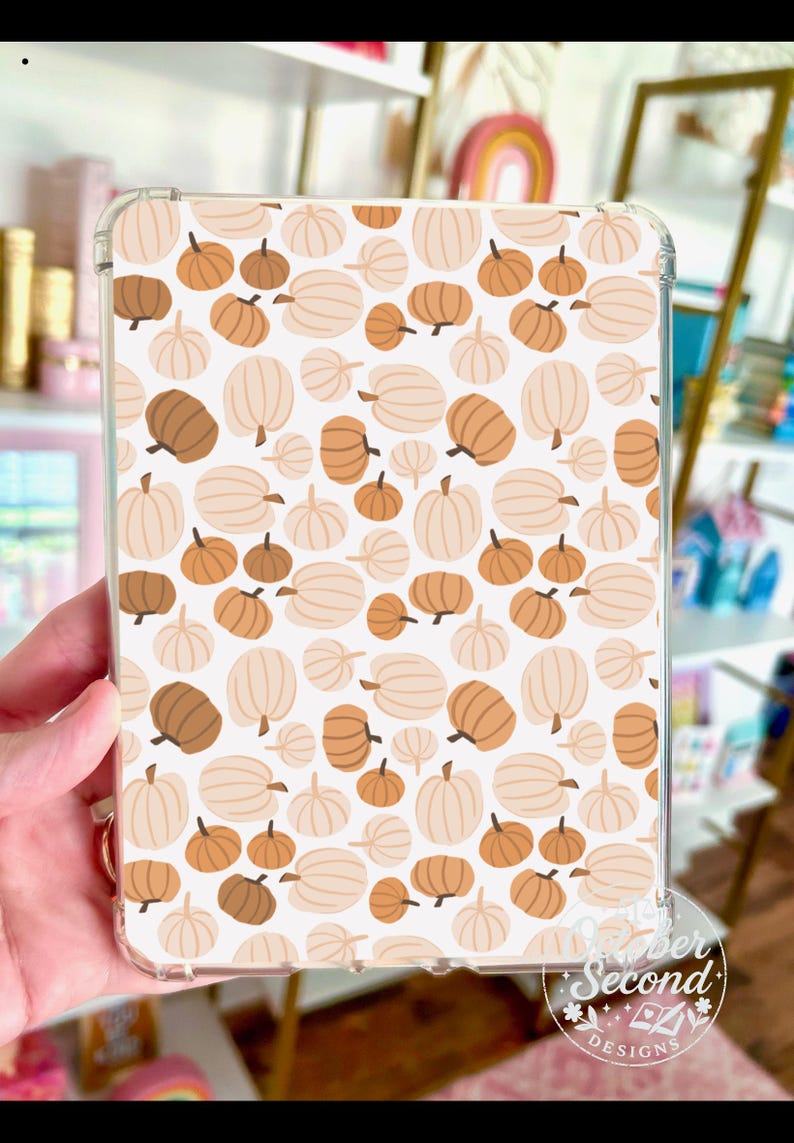 Reversible Kindle Case Insert, Pumpkin Queen Neutral Fall Collage and Pumpkin Print image 5
