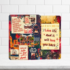 Reversible Kindle Case Insert, Eclectic Bookish Travel Collage & Abstract Brushstroke afbeelding 6