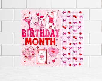 Reversible Kindle Case Insert, Birthday Month Pink Coquette & Cherry Bow Gingham