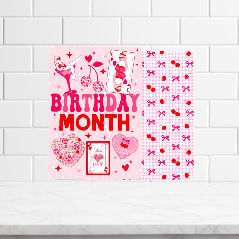 Reversible Kindle Case Insert, Birthday Month Pink Coquette & Cherry Bow Gingham immagine 1