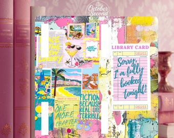 Reversible Boox Case Insert, Bookish Collage, Library Card Print (Boox Palma/Go)