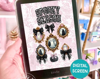 Spooky Season Ghost Portrait Kindle Lock Screen, Pink Gothic Halloween Digital Download